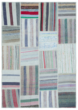 Striped Over Dyed Kilim Patchwork Unique Rug 5'3'' x 7'5'' ft 160 x 225 cm