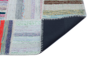 Striped Over Dyed Kilim Patchwork Unique Rug 5'3'' x 7'4'' ft 160 x 224 cm