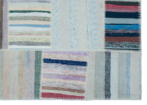 Striped Over Dyed Kilim Patchwork Unique Rug 5'3'' x 7'4'' ft 160 x 224 cm