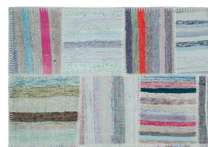 Striped Over Dyed Kilim Patchwork Unique Rug 5'3'' x 7'4'' ft 160 x 224 cm