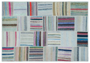 Striped Over Dyed Kilim Patchwork Unique Rug 5'3'' x 7'4'' ft 160 x 224 cm