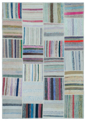 Striped Over Dyed Kilim Patchwork Unique Rug 5'3'' x 7'4'' ft 160 x 224 cm