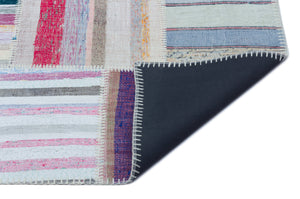 Striped Over Dyed Kilim Patchwork Unique Rug 5'3'' x 7'5'' ft 160 x 225 cm