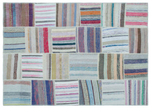 Striped Over Dyed Kilim Patchwork Unique Rug 5'3'' x 7'5'' ft 160 x 225 cm