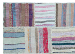 Striped Over Dyed Kilim Patchwork Unique Rug 5'3'' x 7'5'' ft 160 x 225 cm