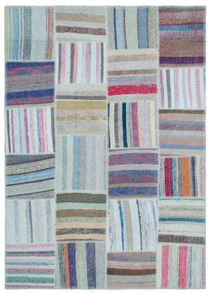 Striped Over Dyed Kilim Patchwork Unique Rug 5'3'' x 7'5'' ft 160 x 225 cm