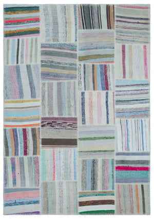 Striped Over Dyed Kilim Patchwork Unique Rug 5'2'' x 7'5'' ft 158 x 227 cm