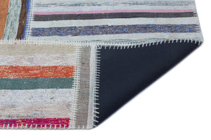 Striped Over Dyed Kilim Patchwork Unique Rug 5'3'' x 7'7'' ft 160 x 230 cm