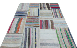 Striped Over Dyed Kilim Patchwork Unique Rug 5'3'' x 7'7'' ft 160 x 230 cm