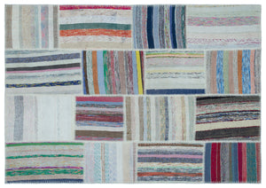 Striped Over Dyed Kilim Patchwork Unique Rug 5'3'' x 7'7'' ft 160 x 230 cm