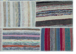Striped Over Dyed Kilim Patchwork Unique Rug 5'3'' x 7'7'' ft 160 x 230 cm