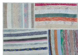 Striped Over Dyed Kilim Patchwork Unique Rug 5'3'' x 7'7'' ft 160 x 230 cm