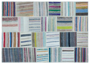 Striped Over Dyed Kilim Patchwork Unique Rug 5'3'' x 7'5'' ft 160 x 226 cm