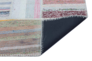 Striped Over Dyed Kilim Patchwork Unique Rug 5'3'' x 7'5'' ft 160 x 226 cm