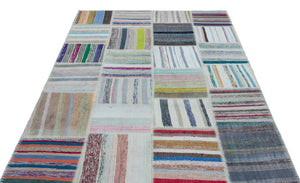 Striped Over Dyed Kilim Patchwork Unique Rug 5'3'' x 7'5'' ft 160 x 226 cm