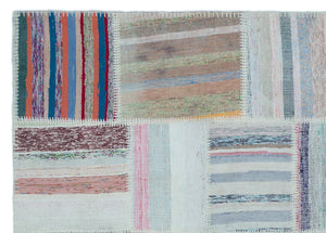 Striped Over Dyed Kilim Patchwork Unique Rug 5'3'' x 7'5'' ft 160 x 226 cm