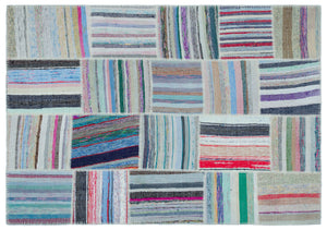 Striped Over Dyed Kilim Patchwork Unique Rug 5'3'' x 7'6'' ft 160 x 228 cm