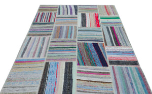 Striped Over Dyed Kilim Patchwork Unique Rug 5'3'' x 7'6'' ft 160 x 228 cm