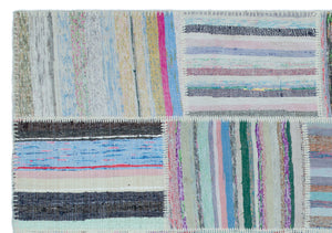 Striped Over Dyed Kilim Patchwork Unique Rug 5'3'' x 7'6'' ft 160 x 228 cm