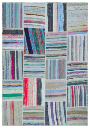Striped Over Dyed Kilim Patchwork Unique Rug 5'3'' x 7'6'' ft 160 x 228 cm