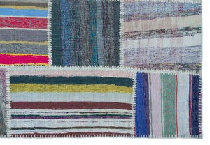 Striped Over Dyed Kilim Patchwork Unique Rug 5'3'' x 7'7'' ft 160 x 230 cm