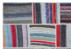 Striped Over Dyed Kilim Patchwork Unique Rug 5'3'' x 7'7'' ft 160 x 230 cm