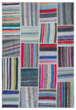 Striped Over Dyed Kilim Patchwork Unique Rug 5'3'' x 7'7'' ft 160 x 230 cm