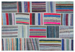 Striped Over Dyed Kilim Patchwork Unique Rug 5'3'' x 7'7'' ft 160 x 230 cm