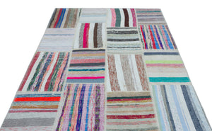 Striped Over Dyed Kilim Patchwork Unique Rug 5'3'' x 7'4'' ft 160 x 224 cm