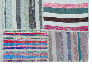 Striped Over Dyed Kilim Patchwork Unique Rug 5'3'' x 7'4'' ft 160 x 224 cm