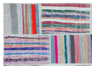 Striped Over Dyed Kilim Patchwork Unique Rug 5'3'' x 7'4'' ft 160 x 224 cm