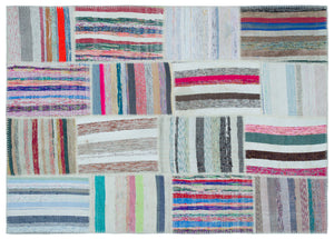 Striped Over Dyed Kilim Patchwork Unique Rug 5'3'' x 7'4'' ft 160 x 224 cm