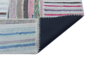 Striped Over Dyed Kilim Patchwork Unique Rug 5'3'' x 7'6'' ft 160 x 228 cm