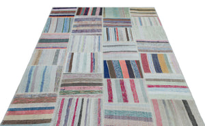 Striped Over Dyed Kilim Patchwork Unique Rug 5'3'' x 7'6'' ft 160 x 228 cm