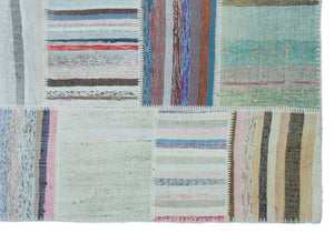 Striped Over Dyed Kilim Patchwork Unique Rug 5'3'' x 7'6'' ft 160 x 228 cm