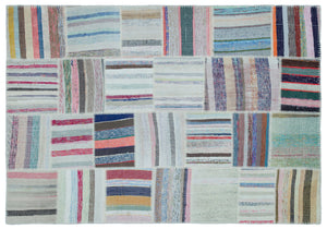 Striped Over Dyed Kilim Patchwork Unique Rug 5'3'' x 7'6'' ft 160 x 228 cm