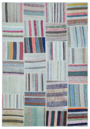 Striped Over Dyed Kilim Patchwork Unique Rug 5'3'' x 7'6'' ft 160 x 228 cm