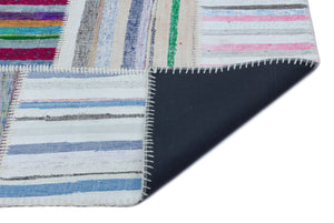 Striped Over Dyed Kilim Patchwork Unique Rug 5'3'' x 7'5'' ft 160 x 226 cm