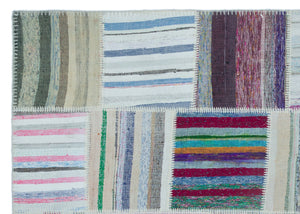 Striped Over Dyed Kilim Patchwork Unique Rug 5'3'' x 7'5'' ft 160 x 226 cm