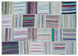 Striped Over Dyed Kilim Patchwork Unique Rug 5'3'' x 7'5'' ft 160 x 226 cm