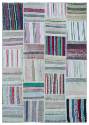 Striped Over Dyed Kilim Patchwork Unique Rug 5'3'' x 7'5'' ft 160 x 226 cm