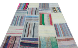 Striped Over Dyed Kilim Patchwork Unique Rug 5'3'' x 7'4'' ft 160 x 224 cm
