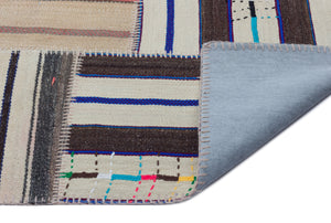 Striped Over Dyed Kilim Patchwork Unique Rug 5'2'' x 7'7'' ft 157 x 230 cm