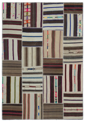 Striped Over Dyed Kilim Patchwork Unique Rug 5'2'' x 7'7'' ft 157 x 230 cm