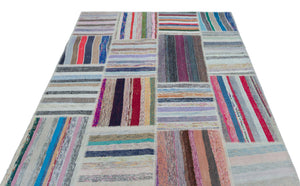 Striped Over Dyed Kilim Patchwork Unique Rug 5'1'' x 7'3'' ft 156 x 220 cm