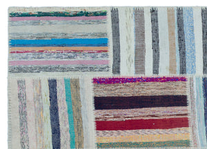 Striped Over Dyed Kilim Patchwork Unique Rug 5'1'' x 7'3'' ft 156 x 220 cm