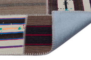 Striped Over Dyed Kilim Patchwork Unique Rug 5'2'' x 7'7'' ft 158 x 230 cm