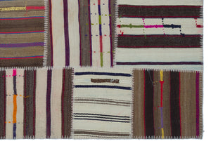 Striped Over Dyed Kilim Patchwork Unique Rug 5'2'' x 7'7'' ft 158 x 230 cm