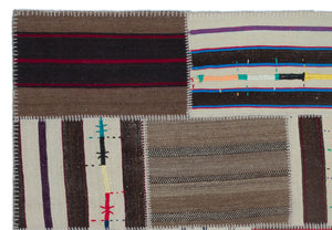 Striped Over Dyed Kilim Patchwork Unique Rug 5'2'' x 7'7'' ft 158 x 230 cm