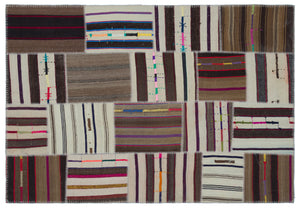 Striped Over Dyed Kilim Patchwork Unique Rug 5'2'' x 7'7'' ft 158 x 230 cm